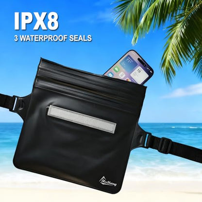 Waterproof Fanny Pack, Dry Bag Phone Pouch for Beach Swimming Kayaking - color: Black+Black
