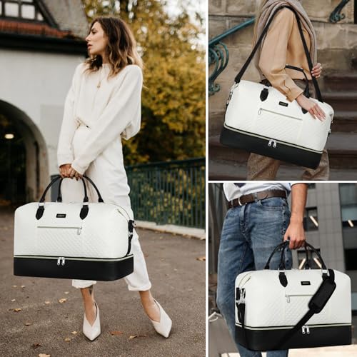 ITIEZY Weekender Bag for Women 21.5" Travel Duffel Large Carry On Bag 3PCS - color: 6-Off White