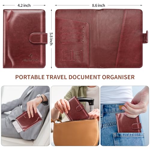 Passport Holder for Travel Essentials Wallet Cover Case Women Men Gift - color: D-Wine Red