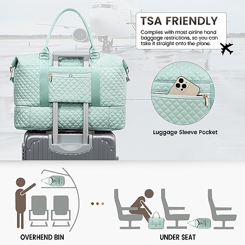LOVEVOOK Travel Duffle Bag,Weekender Bags for Women with Shoe Compartment - color: C-Light Green, size: Large-2 Pcs