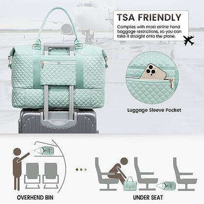 LOVEVOOK Travel Duffle Bag,Weekender Bags for Women with Shoe Compartment - color: C-Light Green, size: Large-2 Pcs