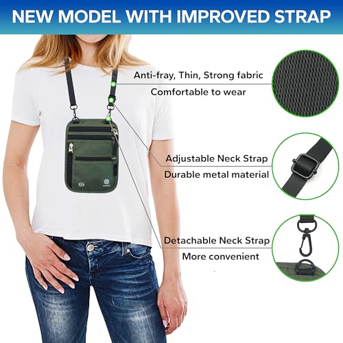 Neck Wallet – Travel Pouch and RFID Blocking Passport Holder for Women and Men, Slim Travel Wallet (Army Green) - color: Army Green