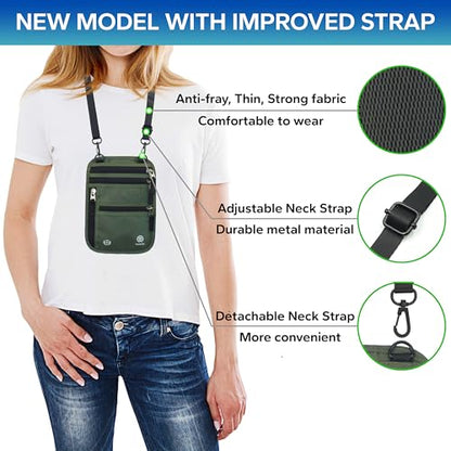 Neck Wallet – Travel Pouch and RFID Blocking Passport Holder for Women and Men, Slim Travel Wallet (Army Green) - color: Army Green