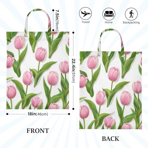 Travel Laundry Bags 2 PC Wet Dry Bag with Handle Dirty Clothes Organizer for Swimsuits Beach Camping Waterproof Washable Pink Tulips - color: Pink Tulips