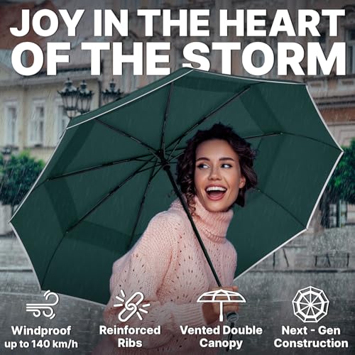 Royal Walk Compact Travel Umbrella for Rain, Windproof, Small & Portable - color: Dark Green