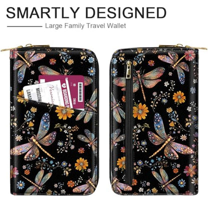 Family Passport Holder Wallet RFID Blocking Document Organizer - color: Dragonfly