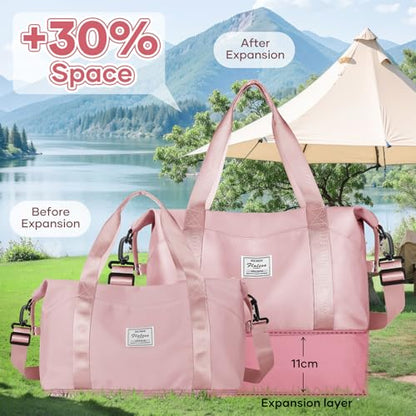 Travel Duffel Bag Carry On Overnight Weekender Bags for Women Hospital Tote - color: B-pink-expandable, size: X-large