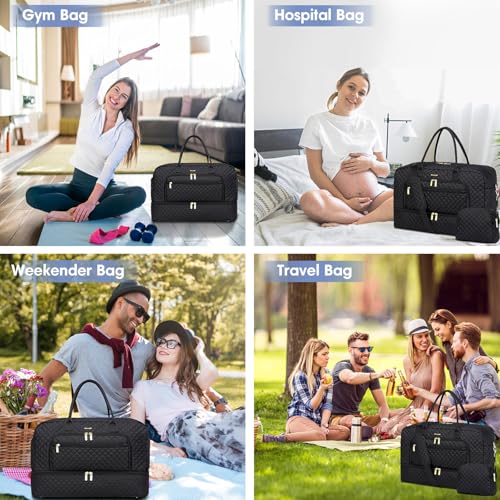 Large Travel Duffle Bags for Women: 35L Weekender Bag with Shoe Compartment - color: Black 01