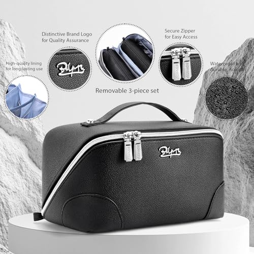 BOYATU Travel Makeup Bag Cosmetic Bags for Women: 3-Piece Makeup Bag Set - color: C-2-Black