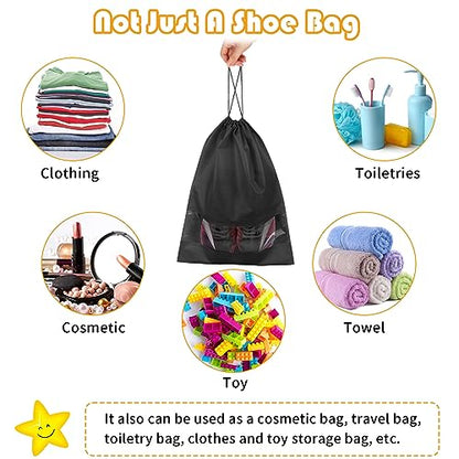 Black Travel Shoe Bags - 10 Pcs Non-Woven Packing Bags with Clear Window - color: Black, style: 10 Pack