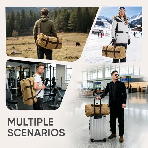 Large Canva Travel Duffle Bag Heavy Duty - color: Khaki