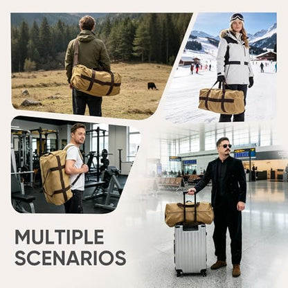 Large Canva Travel Duffle Bag Heavy Duty - color: Khaki