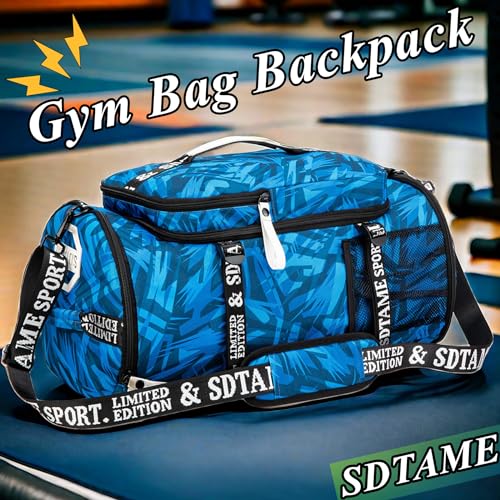 Gym Duffle Bag Backpack,4‑Way Waterproof with Shoe Compartment Travel Laptop - color: Blue
