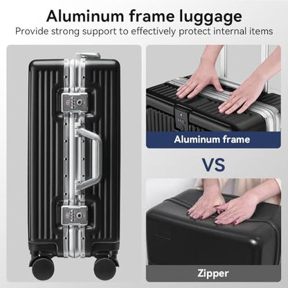 24 Inch Aluminum Frame Luggage with Front Pocket, Black - color: Black, size: 24 Inch