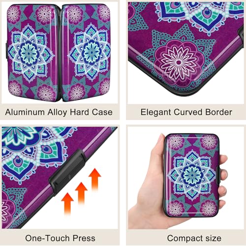 ELFISH RFID Aluminum Wallet Credit Card Protector Case Holder for Men Women - color: Purple flower