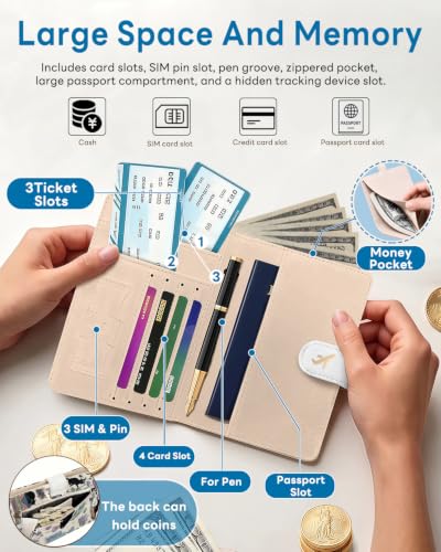 RFID Passport Holder with Tracker Slot, Leather Travel Wallet - color: Magic Cat