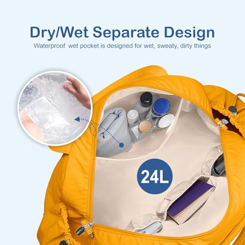 TOPDesign Travel Duffel Bag, Puffy Carry On Overnight, Gym Bag w/Wet Pocket - color: Golden Yellow