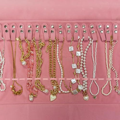 UnionPlus Travel Necklaces Roll Organizer Anti-Tangle Blush Pink - color: Blush Pink, size: Medium