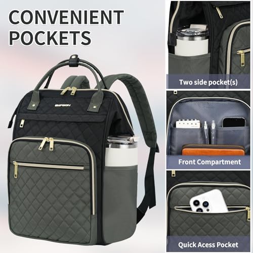EMPSIGN 17 Inch Laptop Backpack for Women, Black-Army Green - color: Black/Army Green