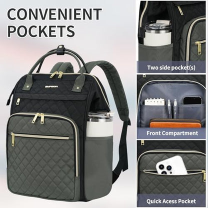 EMPSIGN 17 Inch Laptop Backpack for Women, Black-Army Green - color: Black/Army Green
