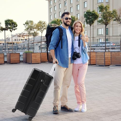 Sweetcrispy 28 Inch Checked Luggage, Suitcase with Spinner Wheels - color: Black, size: 28 Inch