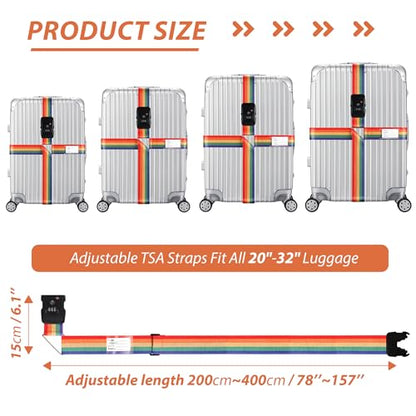 TSA Approved Luggage Straps with Combination Lock, Cross Rainbow - color: Cross Rainbow