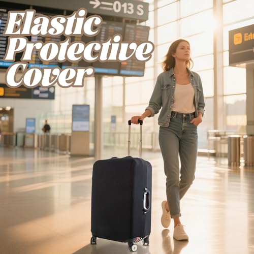 JewelryWe Elastic Luggage Cover Protector: Scratch-Resistant Suitcase Protector for 22-25 Inch Case Travel Bags (Black, M) - size: M