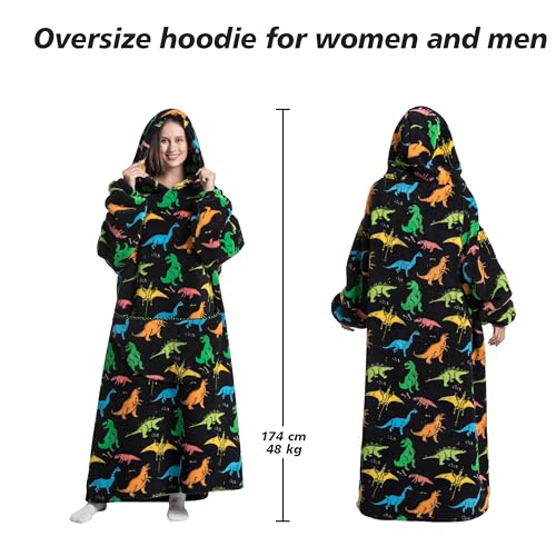 Capecage Long Wearable Blanket Hoodie with Big Pocket,Gift for Women or Men - color: Dinosaur