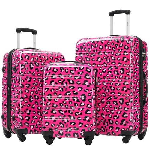 Merax Luggage Sets 3 Piece,Hardside Expandable Suitcase Set 20+24+28 IN - color: Leopard Hot Pink, style: 3-piece Set(20/24/28)