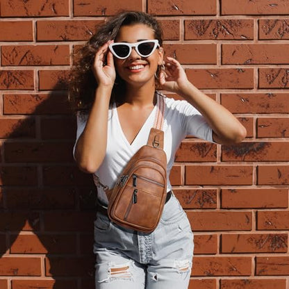 Anti-theft Sling Bags Women Small PU Leather Chest Fanny Pack - color: Light Blue-b