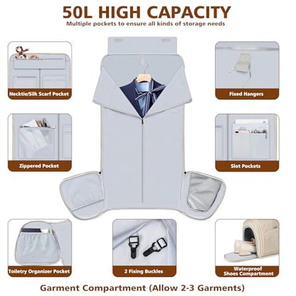 Rolling Garment Bag for Travel, 50L Duffle Bag with Shoe Compartment, 4pcs - color: Khaki