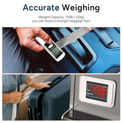 Battery-Free Luggage Scale – No Batteries Needed, Portable Digital Hanging Suitcase Weight Scale for Air Travel & Checked Bags, 110lb/50kg, LCD Display, Compact Travel Accessory - color: White