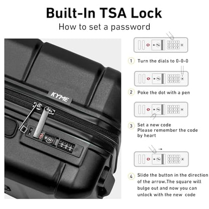 KYME 24 Inch Luggage TSA Approved Hardshell Suitcases with Spinner Wheels Durable PC+ABS Medium Checked Travel Luggage for Women Men - color: Black, size: Checked-Medium 24-Inch