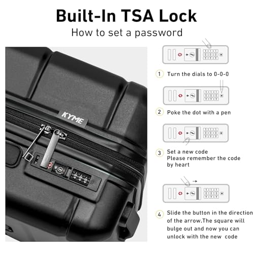 KYME 24 Inch Luggage TSA Approved Hardshell Suitcases with Spinner Wheels Durable PC+ABS Medium Checked Travel Luggage for Women Men - color: Black, size: Checked-Medium 24-Inch