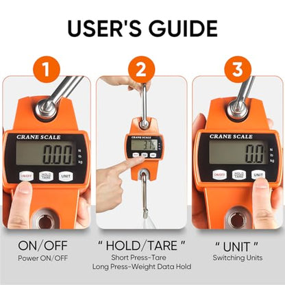 ROMECH 660lb Digital Hanging Scale, Aluminum Crane Scale with Hooks - color: Orange, size: 660lbs