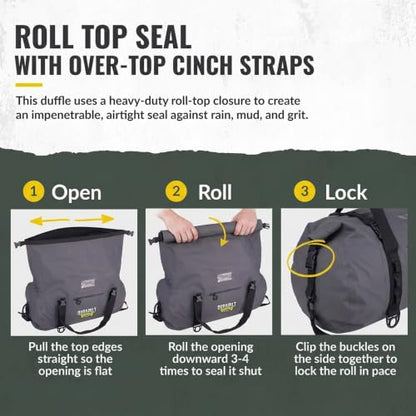 80L Grey Waterproof Duffel Bag, Tactical Roll Top Dry Bag - color: Gray
