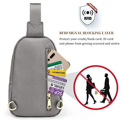S-ZONE Leather Sling Bag for Women Men RFID Blocking Small Crossbody Purses