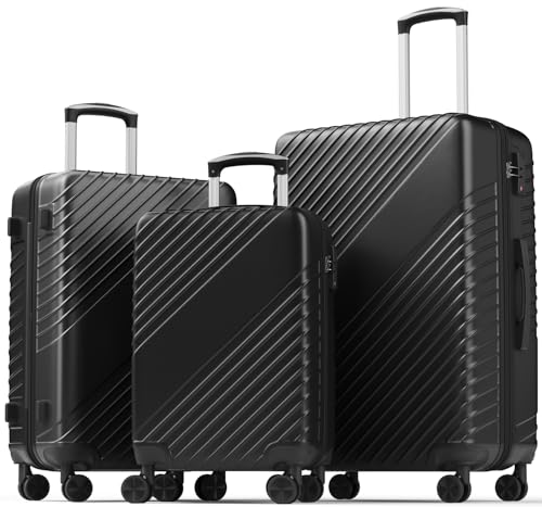 Luggage Sets 3 Piece, ABS Hardside Suitcase Set (20/24/28) with Spinner Wheels, TSA Security Lock, Airline-Approved Carry-On & Lightweight Large Checked Luggage for Business, Travel, Family Vacations - color: Black, size: 3-Piece Set
