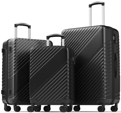 Luggage Sets 3 Piece, ABS Hardside Suitcase Set (20/24/28) with Spinner Wheels, TSA Security Lock, Airline-Approved Carry-On & Lightweight Large Checked Luggage for Business, Travel, Family Vacations - color: Black, size: 3-Piece Set
