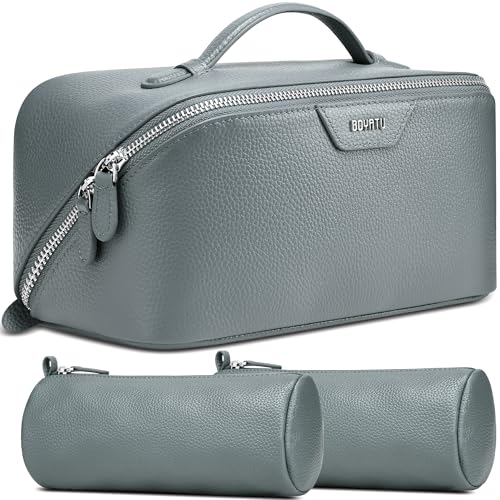 BOYATU Genuine Leather Travel Makeup Bag: Hand-made 3 Pcs Set Cosmetic Bags - color: 03Blue