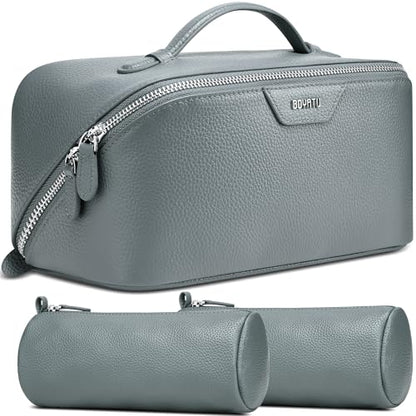BOYATU Genuine Leather Travel Makeup Bag: Hand-made 3 Pcs Set Cosmetic Bags - color: 03Blue