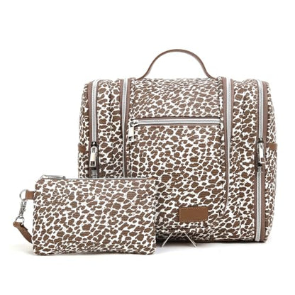 Pearl Angeli Hanging Travel Toiletry Bag for Women, Large Makeup Organizer - color: Khaki Lepoard