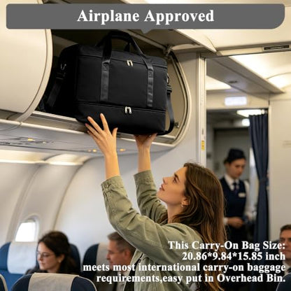 Travel Duffle Bag with Shoe Compartment, Overnight Weekender Bags for Women - color: Black