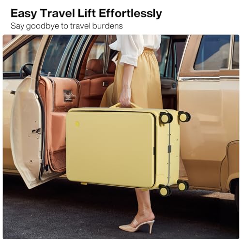 mixi 26 Inch Large Checked Luggage PC Hard Shell Suitcase Top Opening Aluminum Frame Travel Suitcases with Wheels, Lark Yellow - color: Lark Yellow, size: 26-inch