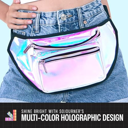 SoJourner Waterproof Holographic Fanny Pack, Luminous Holographic Blue - color: Holographic Blue