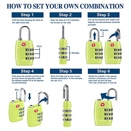 TSA Luggage Locks (4Pack) - 3 Digit Combination Padlocks - Approved Travel Lock for Suitcases & Baggage (Green1) - color: Green