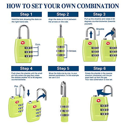 TSA Luggage Locks (4Pack) - 3 Digit Combination Padlocks - Approved Travel Lock for Suitcases & Baggage (Green1) - color: Green