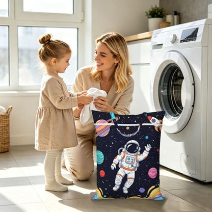 Astronaut Planet Travel Laundry Bag Washable Dirty Clothes Bag for Gym - color: Astronaut Planet