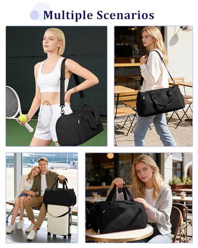 Gym Bag for Women with Shoe Compartment Travel Duffel Bag Black - color: D10-Black