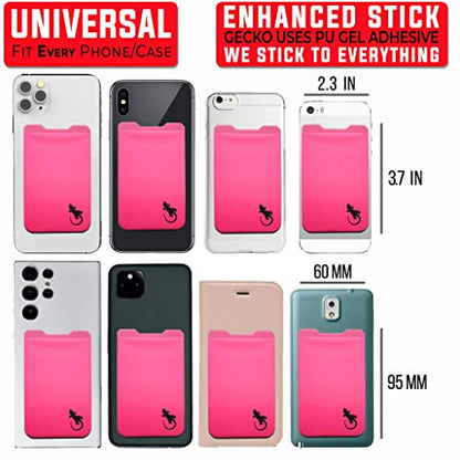 Phone Wallet - Adhesive Card Holder - Cell Phone Pouch - Stick on Lycra Pocket by Gecko - Carry Credit Cards and Cash - color: PINK BLACK